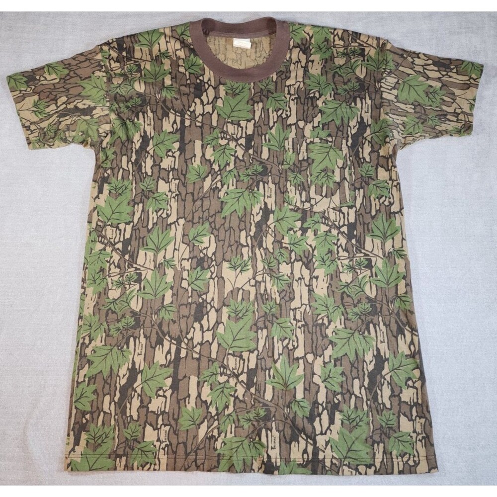 VTG Duck Bay Trebark Camo T Shirt Men's L Pocket Single Stitch USA Made